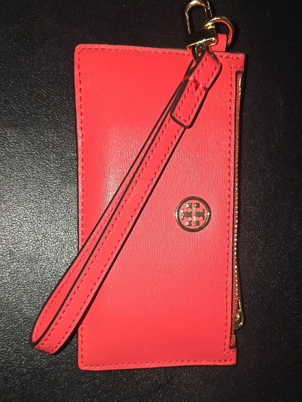 Tory Burch Coral Leather Wristlet Card Case with Gold Logo - Picture 8 of 8